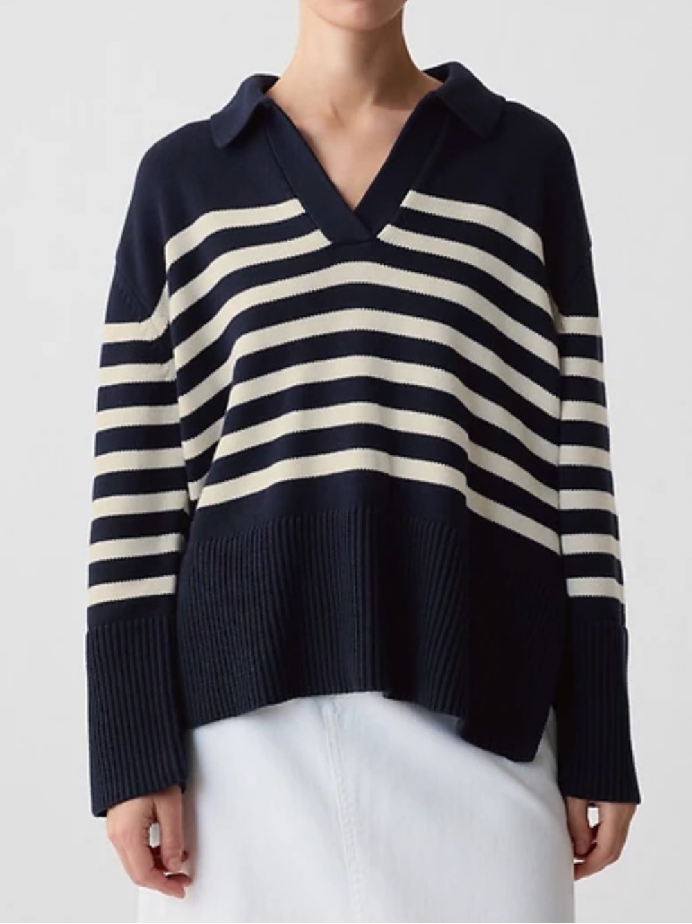 Gap Navy and White Striped Collared Sweater - Picture 13 of 15